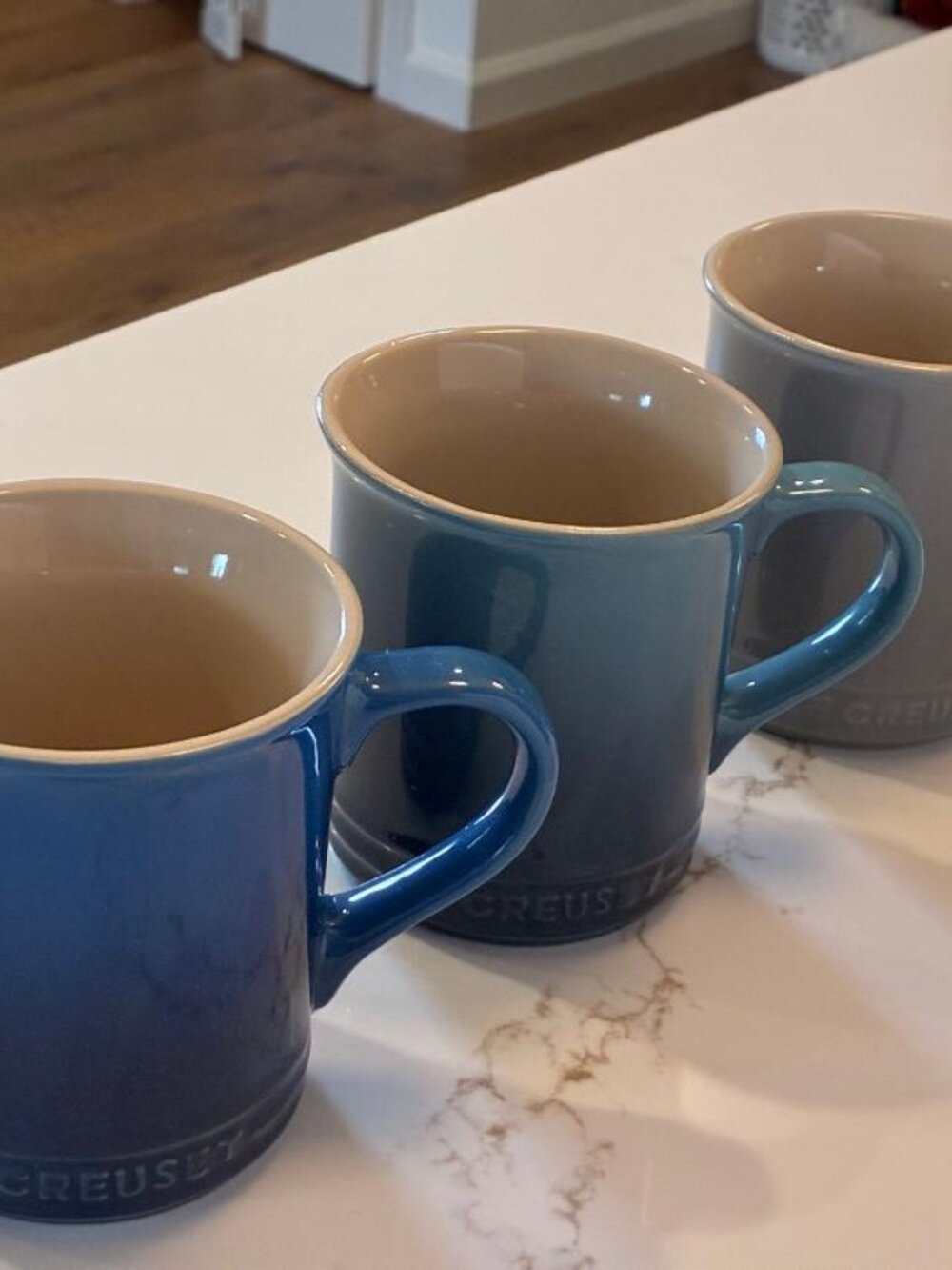 Set of 3 LE CREUSET VANCOUVER Coffee Mugs Marseille Blue, Caribbean Teal, Oyster